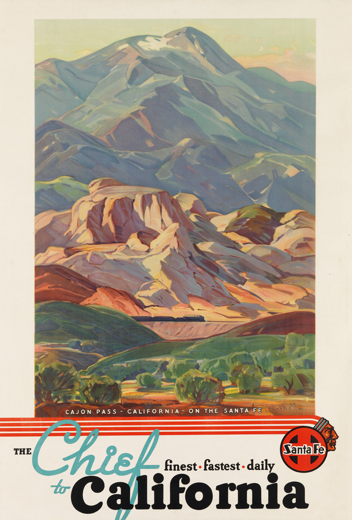 HANSON PUTHUFF (1875-1972). THE CHIEF TO CALIFORNIA / CAJON PASS. Circa 1936. 41x28 inches, 108x71 cm.